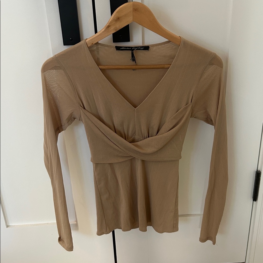 Tan Long Sleeve V-Neck Top